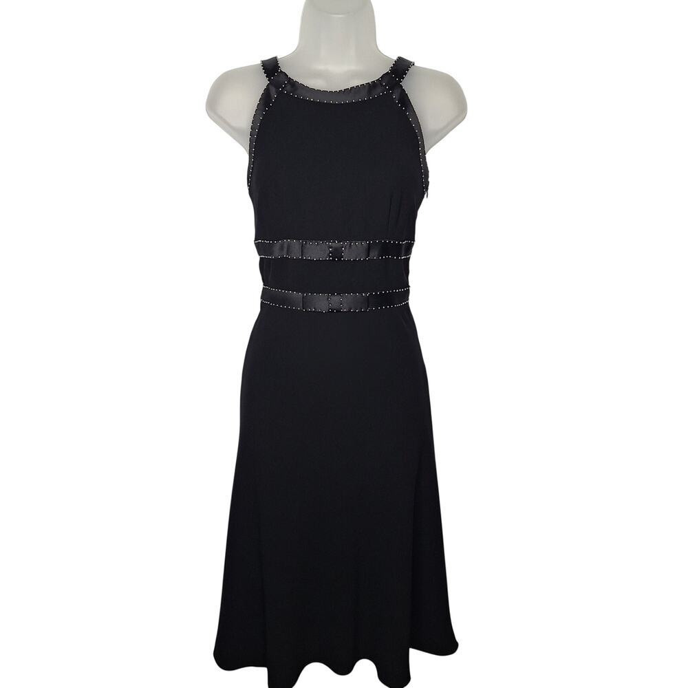 Vintage Y2K Ann Taylor Bow Dress 2 Pearl Beads Halter Satin Coquette Cocktail